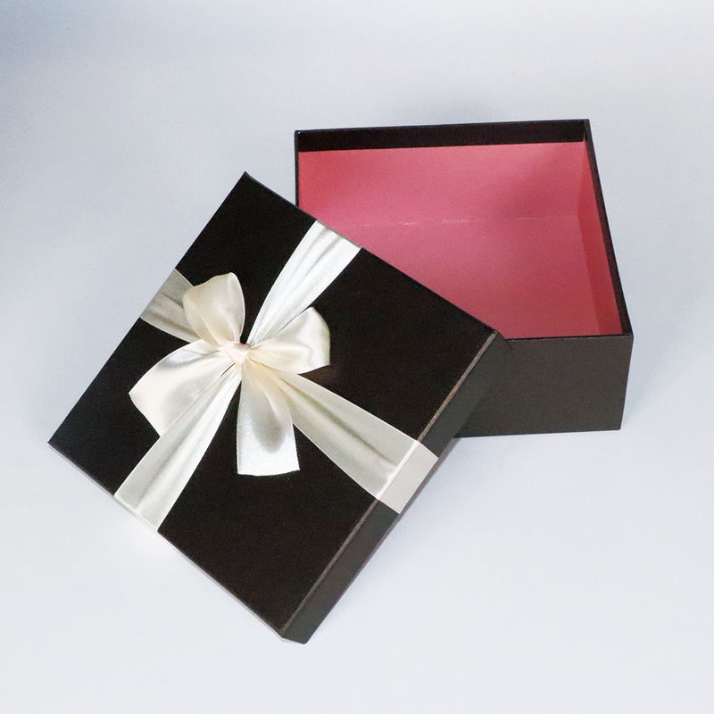 Hardcover black color retail gift boxes with ribbon