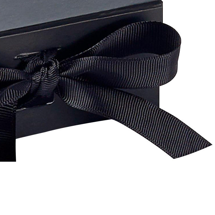 Custom Matte Black Square Foldable Black Small Folding Gift Box With Ribbon
