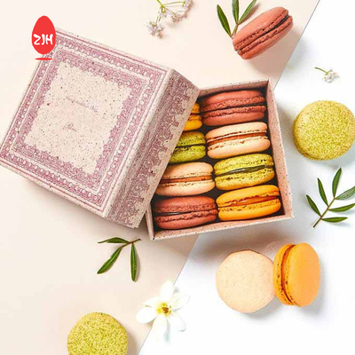 Contenitori di imballaggio per alimenti monouso di lusso da 11 cm Confezione di scatole di macaron rosa