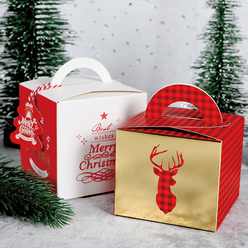 OEM Printed Christmas Apple Fruit Packaging Box Apple Packaging Fold Bag Christmas Eve Gift Paper Box With Handle
