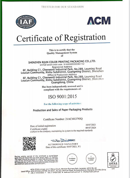 China Shenzhen MingLi Cai (ZJH) Packaging Co., Ltd Certification